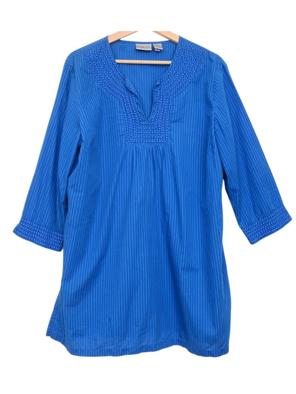 Chico's Women's Size‎ 3 XL Blue 100% Cotton Tunic Boho Peasant Embroidery Shirt